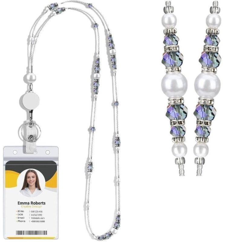 Ručni lanac za ID karticu s kristalnim perlama, kopčom za vuču, od legure, nosivost 10 kg, moguć tisak logotipa, u Opp vrećici