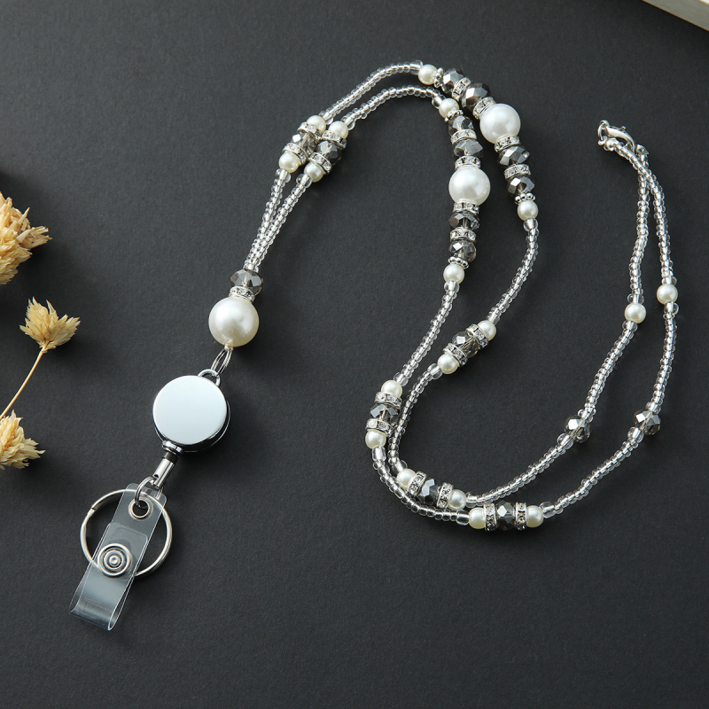 Ručni lanac za ID karticu s kristalnim perlama, kopčom za vuču, od legure, nosivost 10 kg, moguć tisak logotipa, u Opp vrećici