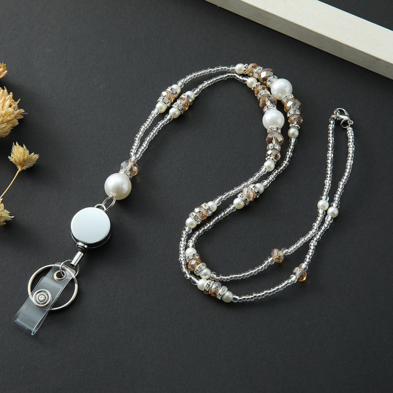 Ručni lanac za ID karticu s kristalnim perlama, kopčom za vuču, od legure, nosivost 10 kg, moguć tisak logotipa, u Opp vrećici