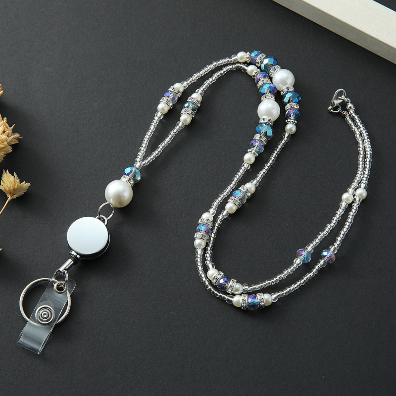 Ručni lanac za ID karticu s kristalnim perlama, kopčom za vuču, od legure, nosivost 10 kg, moguć tisak logotipa, u Opp vrećici