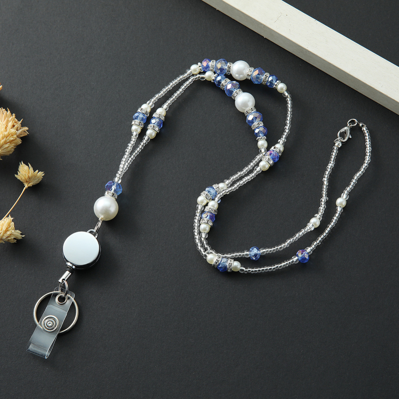 Ručni lanac za ID karticu s kristalnim perlama, kopčom za vuču, od legure, nosivost 10 kg, moguć tisak logotipa, u Opp vrećici