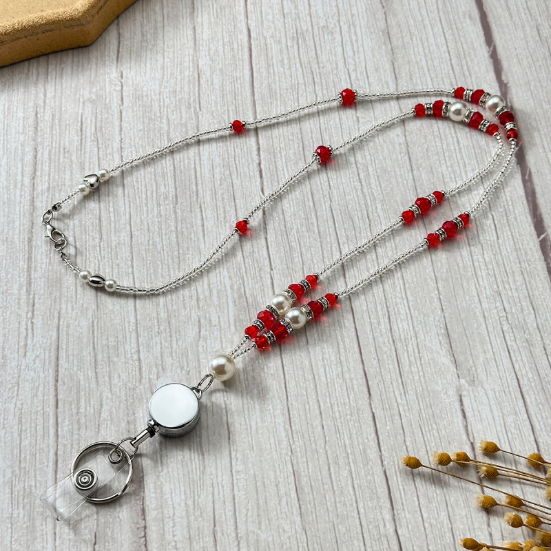 Ručni lanac za ID karticu s kristalnim perlama, kopčom za vuču, od legure, nosivost 10 kg, moguć tisak logotipa, u Opp vrećici