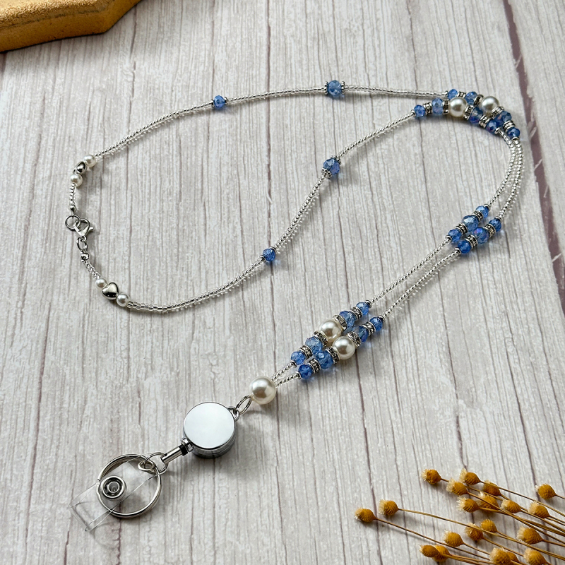 Ručni lanac za ID karticu s kristalnim perlama, kopčom za vuču, od legure, nosivost 10 kg, moguć tisak logotipa, u Opp vrećici