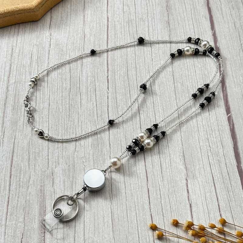 Ručni lanac za ID karticu s kristalnim perlama, kopčom za vuču, od legure, nosivost 10 kg, moguć tisak logotipa, u Opp vrećici