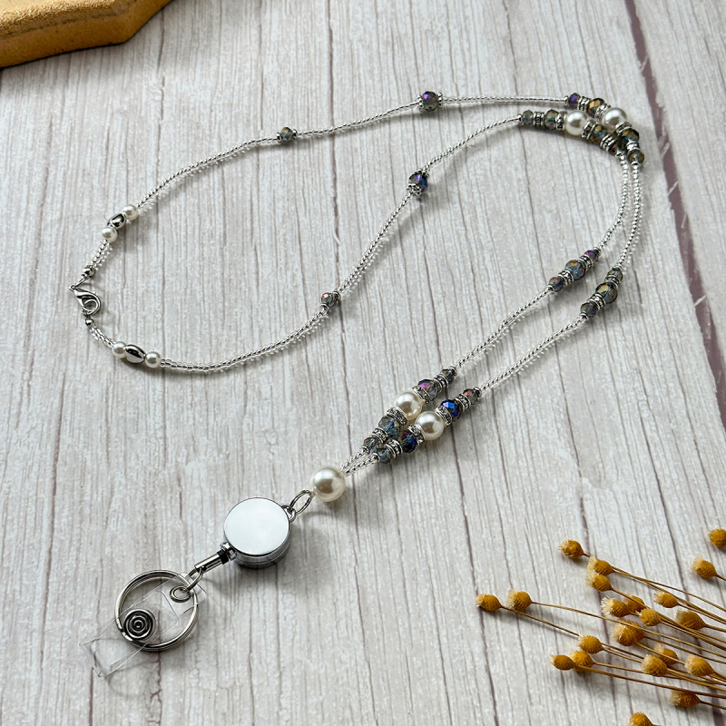 Ručni lanac za ID karticu s kristalnim perlama, kopčom za vuču, od legure, nosivost 10 kg, moguć tisak logotipa, u Opp vrećici