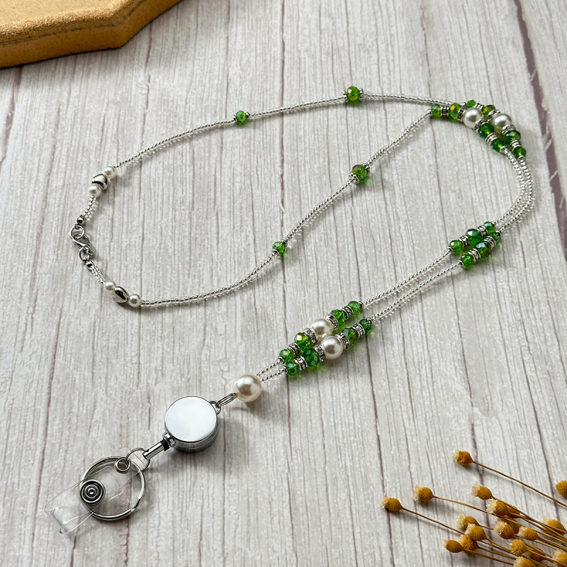 Ručni lanac za ID karticu s kristalnim perlama, kopčom za vuču, od legure, nosivost 10 kg, moguć tisak logotipa, u Opp vrećici