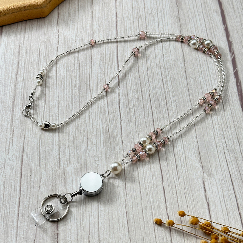 Ručni lanac za ID karticu s kristalnim perlama, kopčom za vuču, od legure, nosivost 10 kg, moguć tisak logotipa, u Opp vrećici