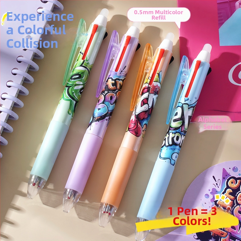 Cartoon séria mazateľné pero s push-type mechanizmom, guľôčková špička, z nerezovej ocele, plastové puzdro