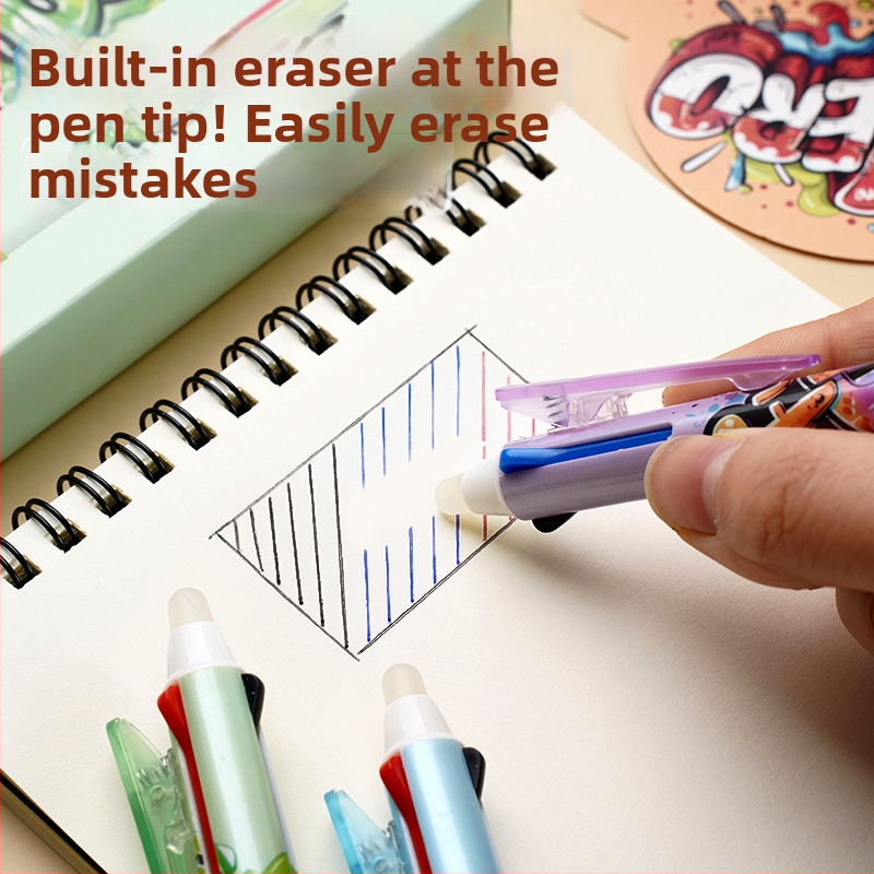 Cartoon séria mazateľné pero s push-type mechanizmom, guľôčková špička, z nerezovej ocele, plastové puzdro