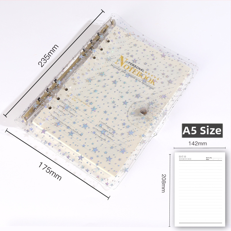 Youxin Yx--088 Zapisnik s labavim listovima, prozirni PVC omot, 6 rupa, Dowling papir, 192 stranice, mogućnost tiskanja logotipa
