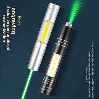 Laser pokazivač s COB bočnim svjetlom — aluminijska legura, USB punjiva, otisak logotipa, prilagodba izrade, licencirana privatna marka