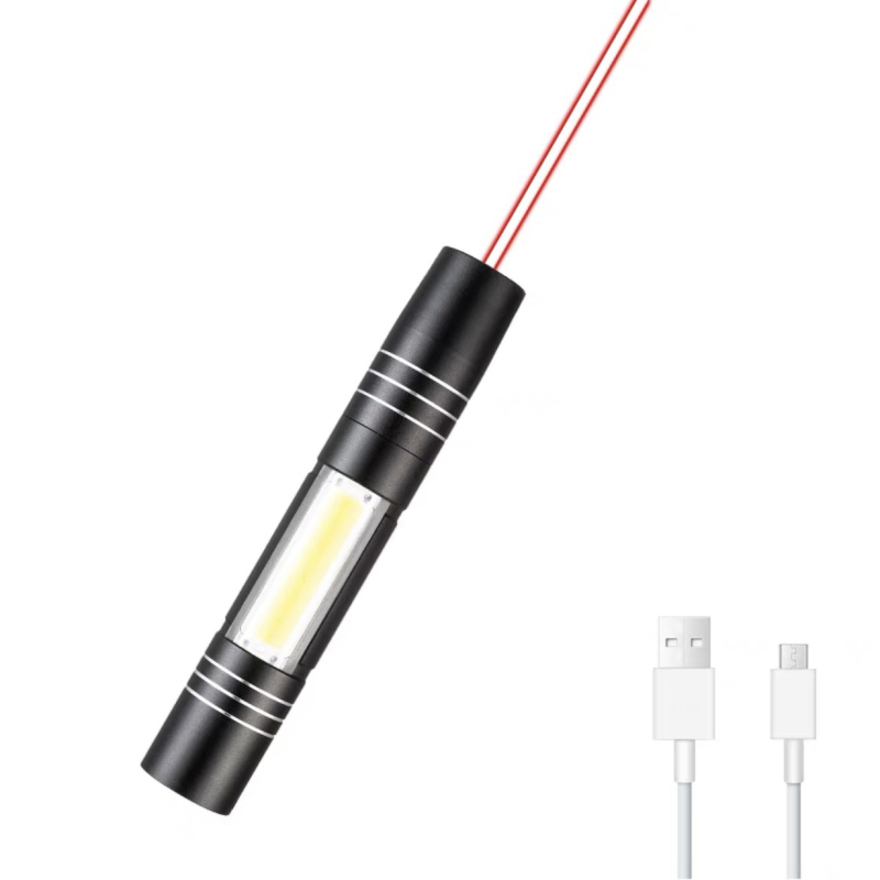 Laser pokazivač s COB bočnim svjetlom — aluminijska legura, USB punjiva, otisak logotipa, prilagodba izrade, licencirana privatna marka