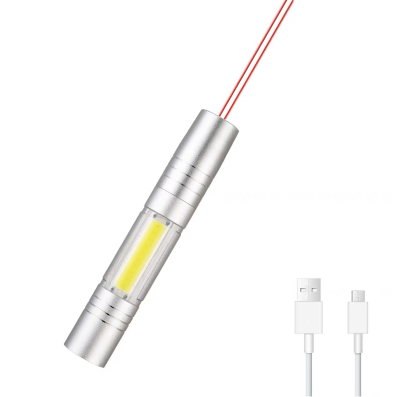 Laser pokazivač s COB bočnim svjetlom — aluminijska legura, USB punjiva, otisak logotipa, prilagodba izrade, licencirana privatna marka