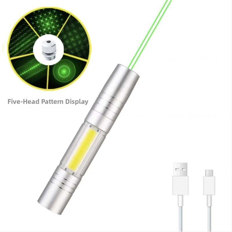 Laser pokazivač s COB bočnim svjetlom — aluminijska legura, USB punjiva, otisak logotipa, prilagodba izrade, licencirana privatna marka