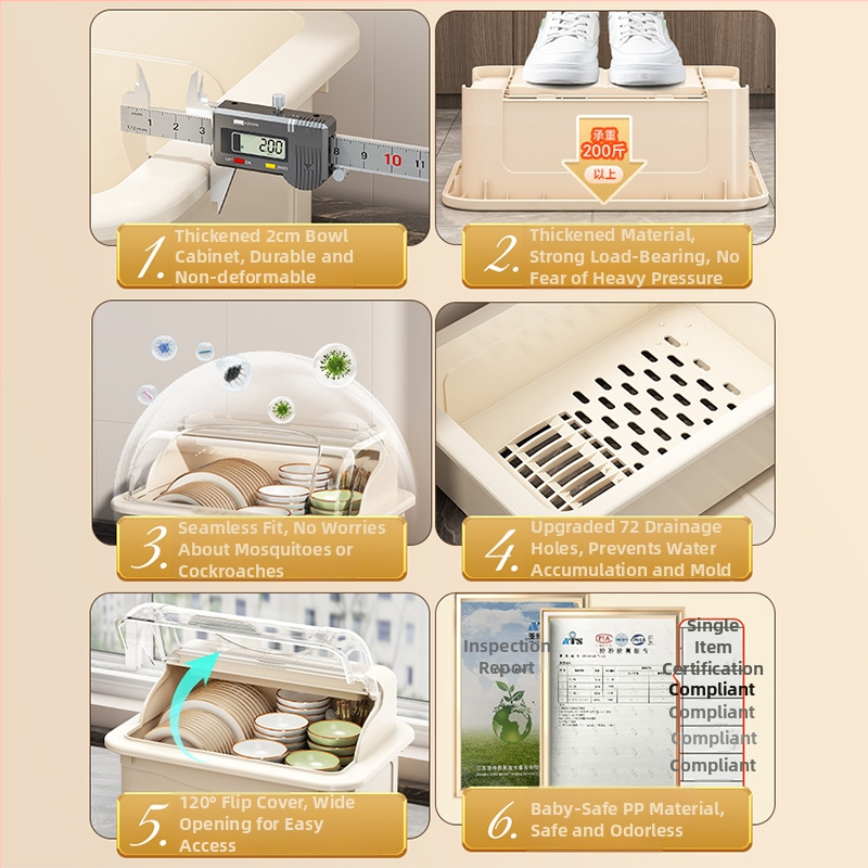 Stalak za posuđe s poklopcem — Lechuang, plastika, moderan minimalistički stil