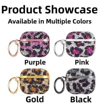 Zaštitni kućište za AirPods s leopard printom i kristalima, kompatibilno s AirPods 4. generacije i AirPods Pro 2. generacije (1.–2. generacije)