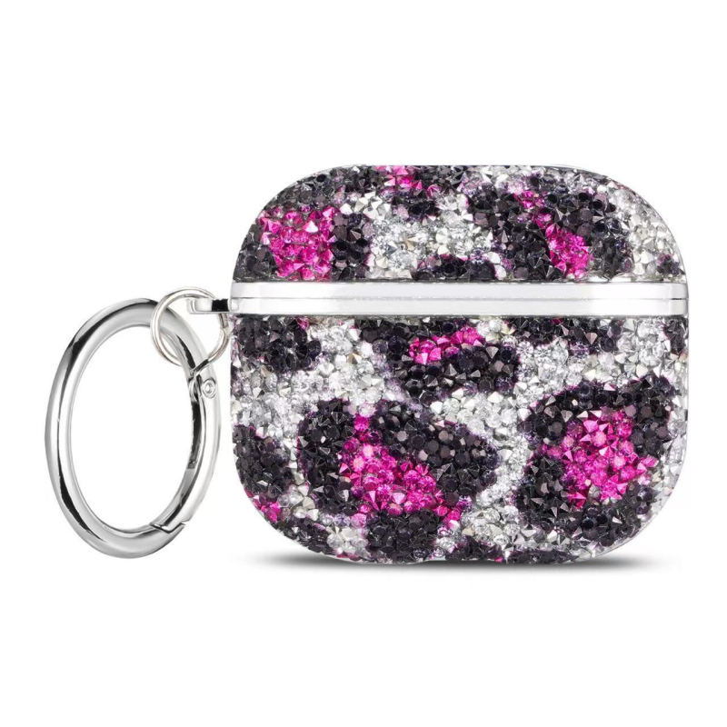 Zaštitni kućište za AirPods s leopard printom i kristalima, kompatibilno s AirPods 4. generacije i AirPods Pro 2. generacije (1.–2. generacije)