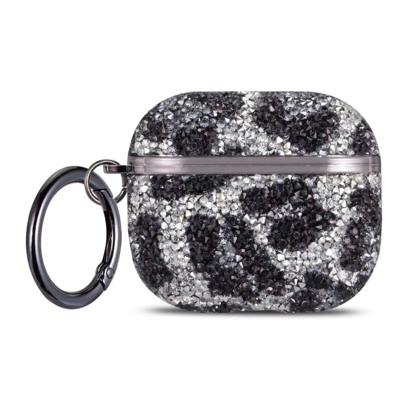 Zaštitni kućište za AirPods s leopard printom i kristalima, kompatibilno s AirPods 4. generacije i AirPods Pro 2. generacije (1.–2. generacije)