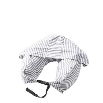 Пътна възглавница за шия с качулка и U-образна форма, пълнена с частици пяна, трикотажен корпус, за възрастни, със свалящ се калъф