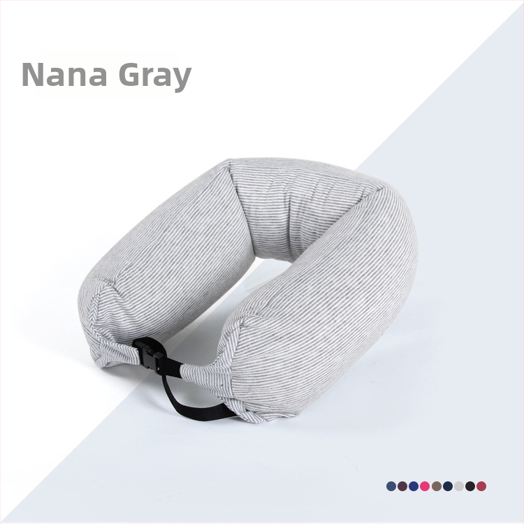 Пътна възглавница за шия с качулка и U-образна форма, пълнена с частици пяна, трикотажен корпус, за възрастни, със свалящ се калъф