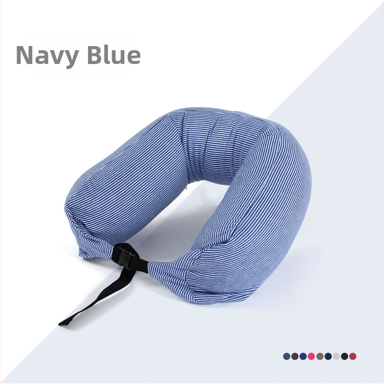 Пътна възглавница за шия с качулка и U-образна форма, пълнена с частици пяна, трикотажен корпус, за възрастни, със свалящ се калъф