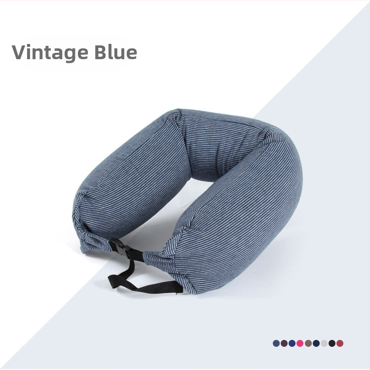 Пътна възглавница за шия с качулка и U-образна форма, пълнена с частици пяна, трикотажен корпус, за възрастни, със свалящ се калъф