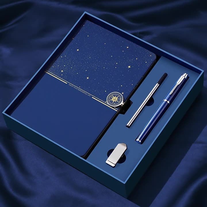 Hancheng bilježnica Starry Sky s kožnim izgledom, žičano spajanje, Dowling papir, 80 g/m2, 200–300 stranica, poslovni uredski stil