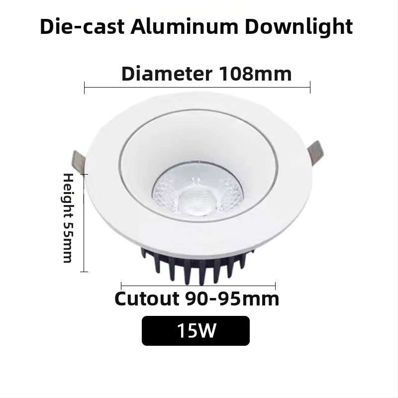 Stropný COB LED reflektor z liateho hliníka, zabudovaný, moderný minimalistický štýl, CRI 80–89, napätie ≤36V