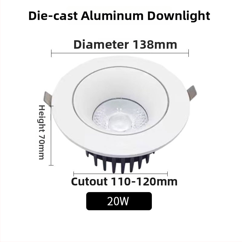 Stropný COB LED reflektor z liateho hliníka, zabudovaný, moderný minimalistický štýl, CRI 80–89, napätie ≤36V