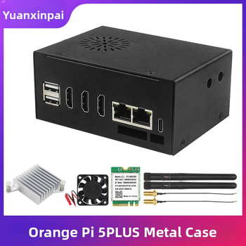 Orange Pi 5 Plus kovové puzdro s ventilátorom a hliníkovým chladičom, Bluetooth modul a anténa