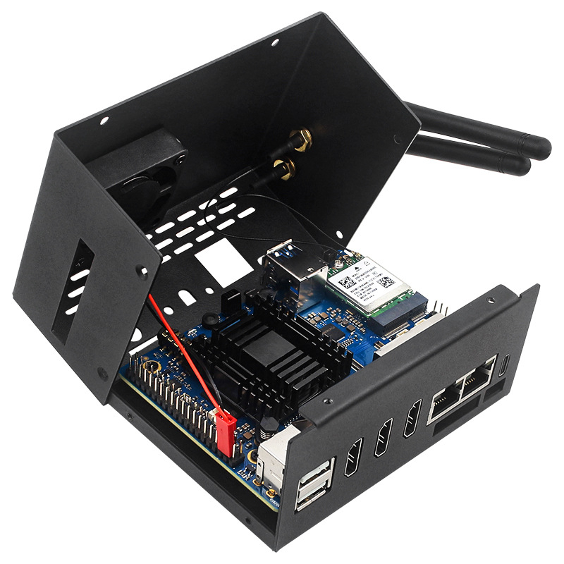 Orange Pi 5 Plus μεταλλικό περίβλημα με ανεμιστήρα και αλουμινένιο ψύκτης, μονάδα Bluetooth και κεραία