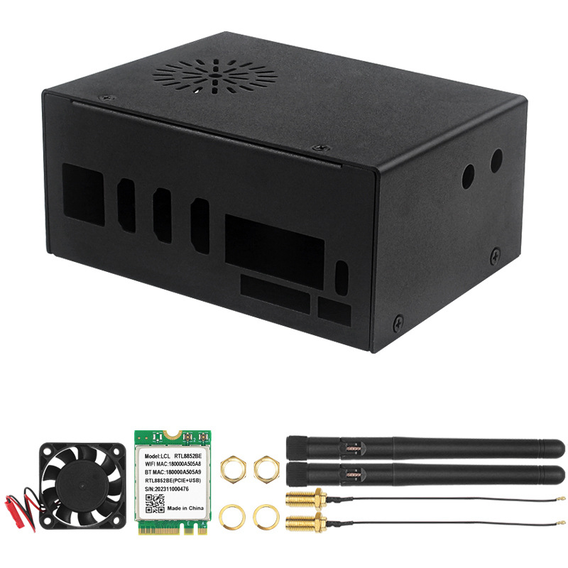 Orange Pi 5 Plus μεταλλικό περίβλημα με ανεμιστήρα και αλουμινένιο ψύκτης, μονάδα Bluetooth και κεραία