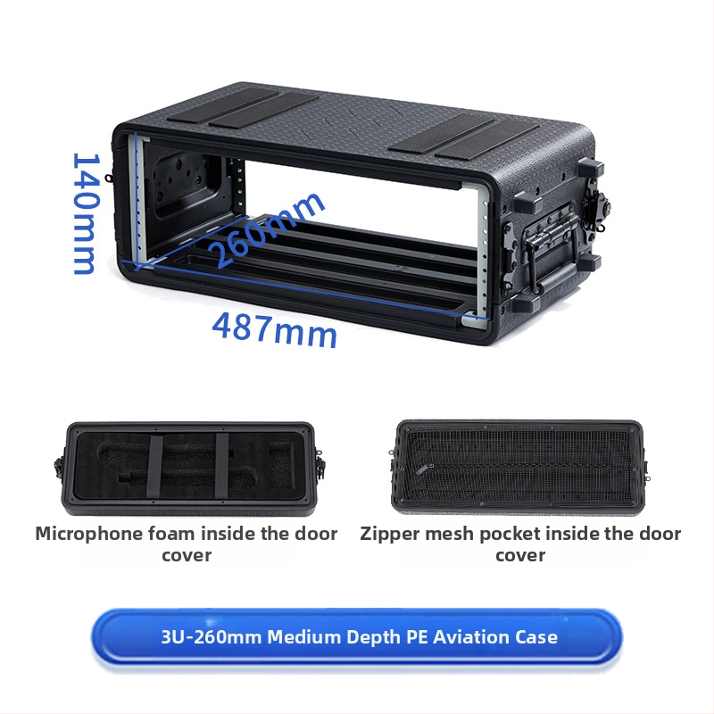 PE пластмасов преносим авиационен кейс с ABS корпус за AV оборудване – 4U микрофонен приемник, 6U шаси