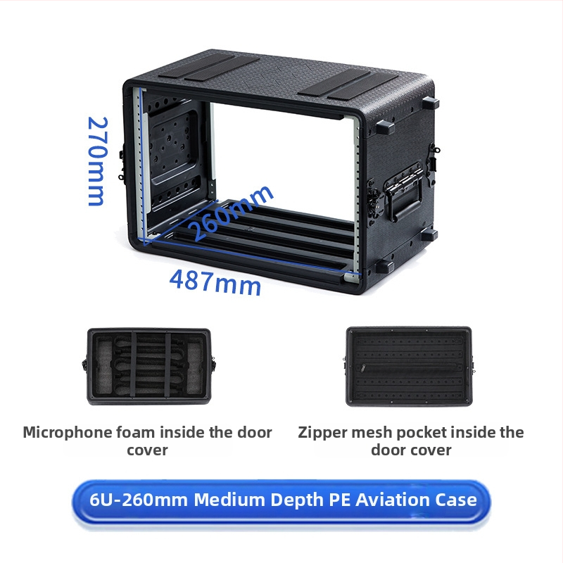PE пластмасов преносим авиационен кейс с ABS корпус за AV оборудване – 4U микрофонен приемник, 6U шаси