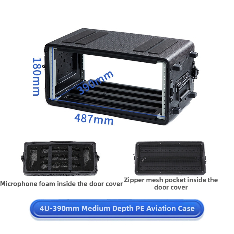 PE пластмасов преносим авиационен кейс с ABS корпус за AV оборудване – 4U микрофонен приемник, 6U шаси