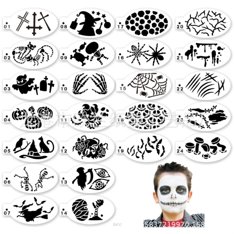 24-dijelni PET šabloni za crtanje lica za dječje Halloween zabave