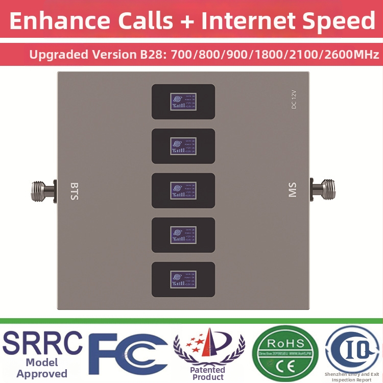 Päťpásmový zosilňovač signálu pre mobilný telefón, na vnútorné použitie, pokrytie 100–1000 m², podpora 2G/3G/4G/5G, model Sty-gsm/dcs 900-1800
