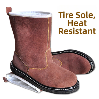 Zaštitne cipele s gornjim dijelom od teleće kože i gumom potplata; visoki gornji dio; otporne na visoke temperature i probijanje, otporne na ulje; prozračne; uporaba: lijevanje, obrada, prašina; marka Tenganda