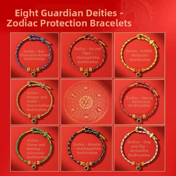 Унисекс гривна от корд, ръчно плетена, с 12 зодийни микрорезбовани мъниста и осем защитни богове, 2026 година на коня