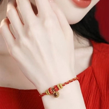 Унисекс гривна от корд, ръчно плетена, с 12 зодийни микрорезбовани мъниста и осем защитни богове, 2026 година на коня