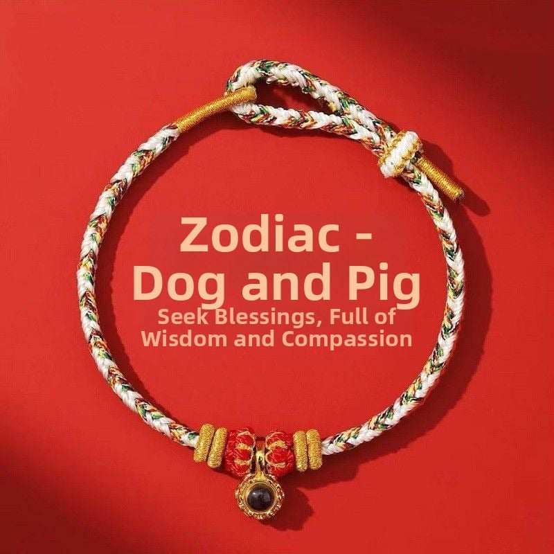 Унисекс гривна от корд, ръчно плетена, с 12 зодийни микрорезбовани мъниста и осем защитни богове, 2026 година на коня