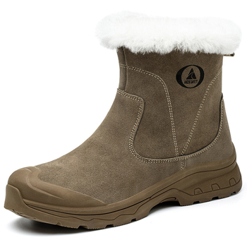 Мъжки високи зимни обувки за безопасност със стоманено носче, подплата от вълна, противоударни и против пробиване, неплъзгаща се подметка