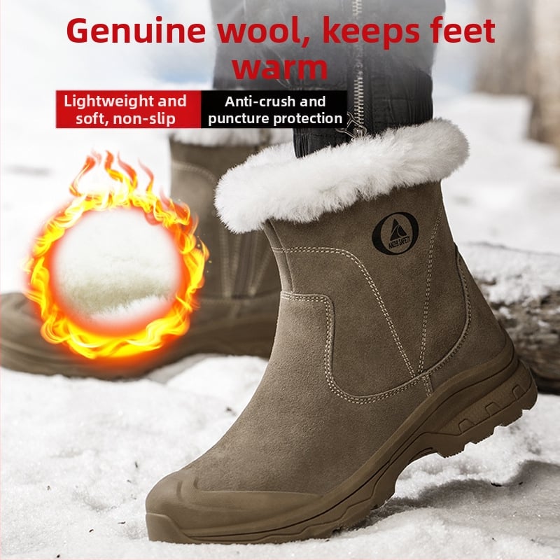 Мъжки високи зимни обувки за безопасност със стоманено носче, подплата от вълна, противоударни и против пробиване, неплъзгаща се подметка