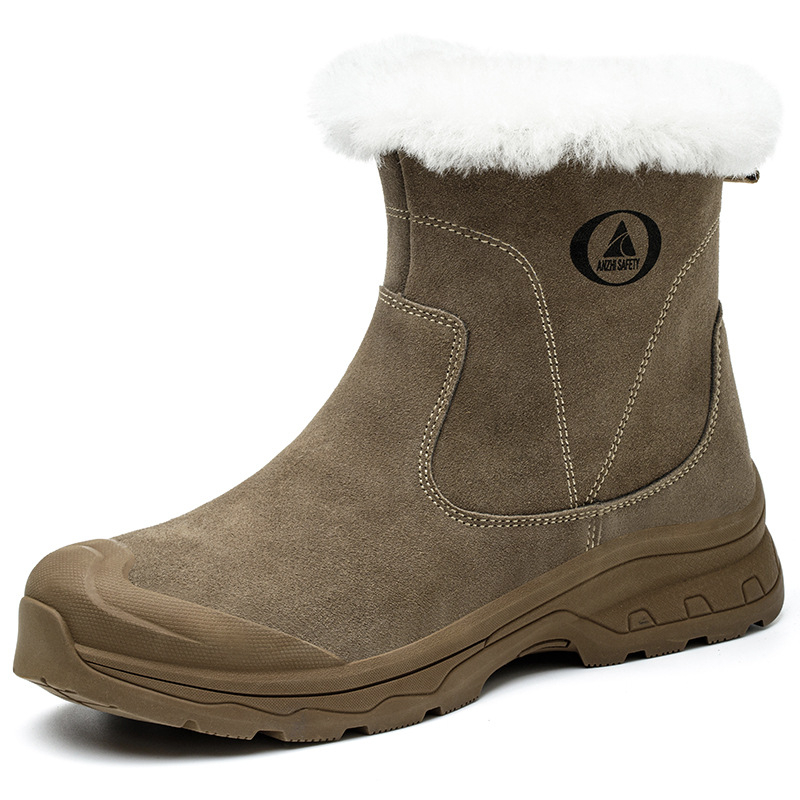 Мъжки високи зимни обувки за безопасност със стоманено носче, подплата от вълна, противоударни и против пробиване, неплъзгаща се подметка