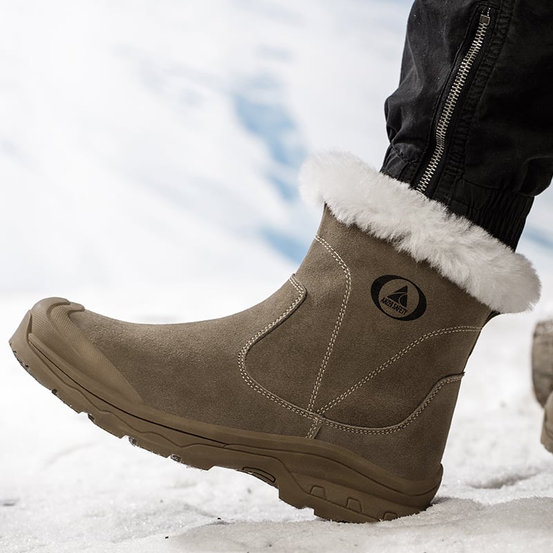 Мъжки високи зимни обувки за безопасност със стоманено носче, подплата от вълна, противоударни и против пробиване, неплъзгаща се подметка