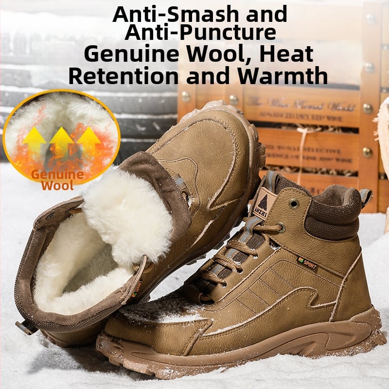 Мъжки високи зимни обувки за безопасност със стоманено носче, подплата от вълна, противоударни и против пробиване, неплъзгаща се подметка