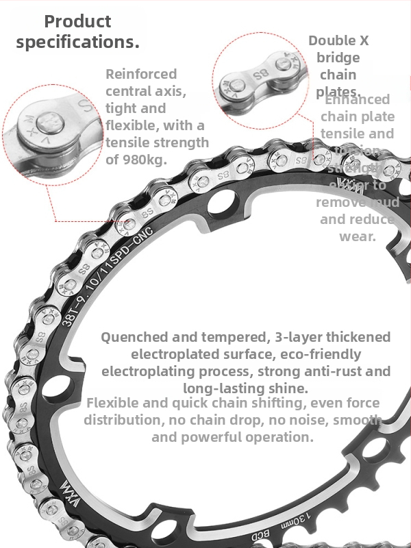 Horská a cestná reťaz bicykla, 8 rýchlostí, sekcia 116, rozteč 7,2, karbónová oceľ