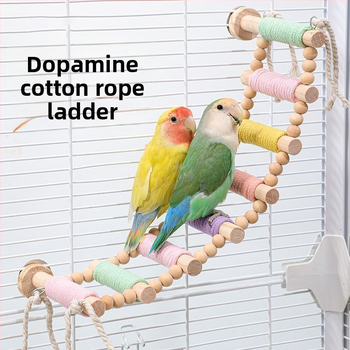Šplhacia rebrík pre papagája — masívne drevo s konopným povrazom, makaron dizajn — príslušenstvo klietky pre dospelé vtáky