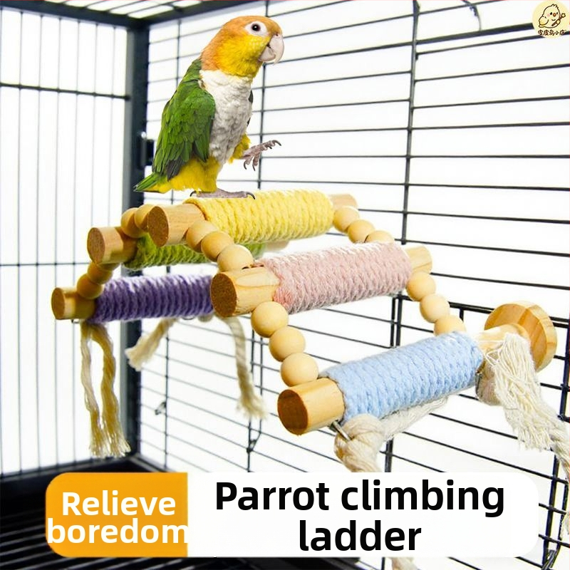 Šplhacia rebrík pre papagája — masívne drevo s konopným povrazom, makaron dizajn — príslušenstvo klietky pre dospelé vtáky