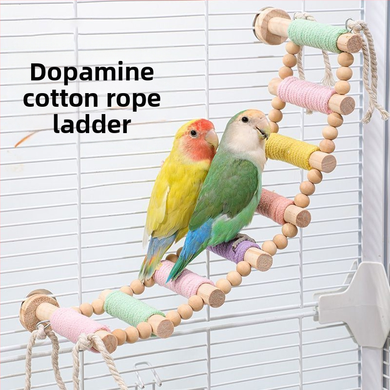 Šplhacia rebrík pre papagája — masívne drevo s konopným povrazom, makaron dizajn — príslušenstvo klietky pre dospelé vtáky